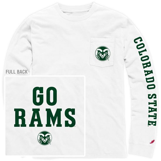 Picture of White Long Sleeve Pocket Colorado State University League Tee