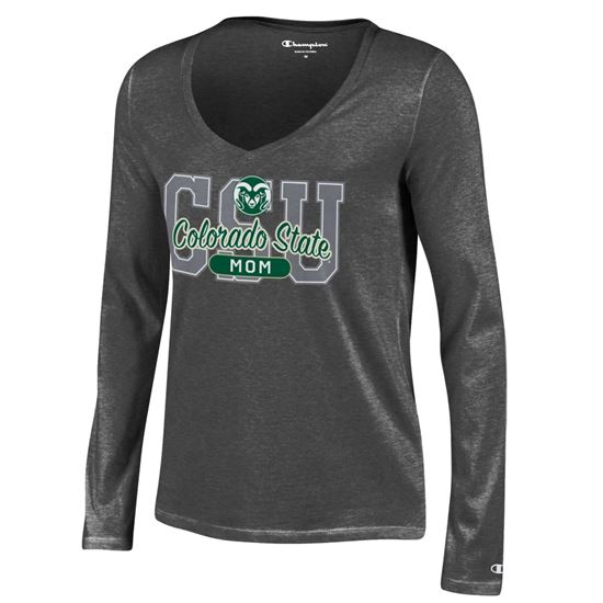 Grey Colorado State Mom Champion Long Sleeve V-Neck